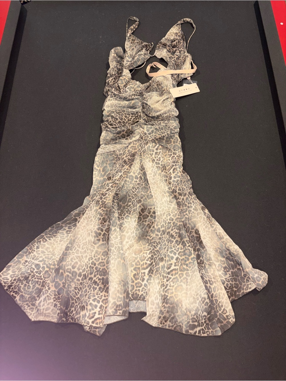 Oh Polly Gray Animal-Print Cutout Halter Gown - Picture 3 of 3